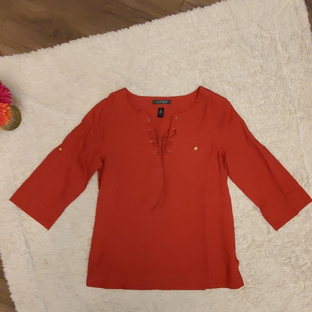 Lauren Ralph Lauren Linen Vneck tie Tunic